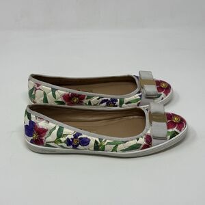 Salvatore Ferragamo Rufina Quilted Flats Womens 7.5 C White Floral Leather Shoes